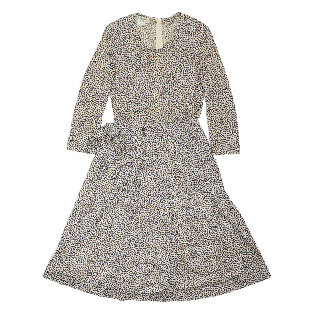 JAEGER Womens Cream Cotton Blend Dress Floral Print Long Sleeve Midi UK 10