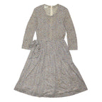 JAEGER Womens Cream Cotton Blend Dress Floral Print Long Sleeve Midi UK 10
