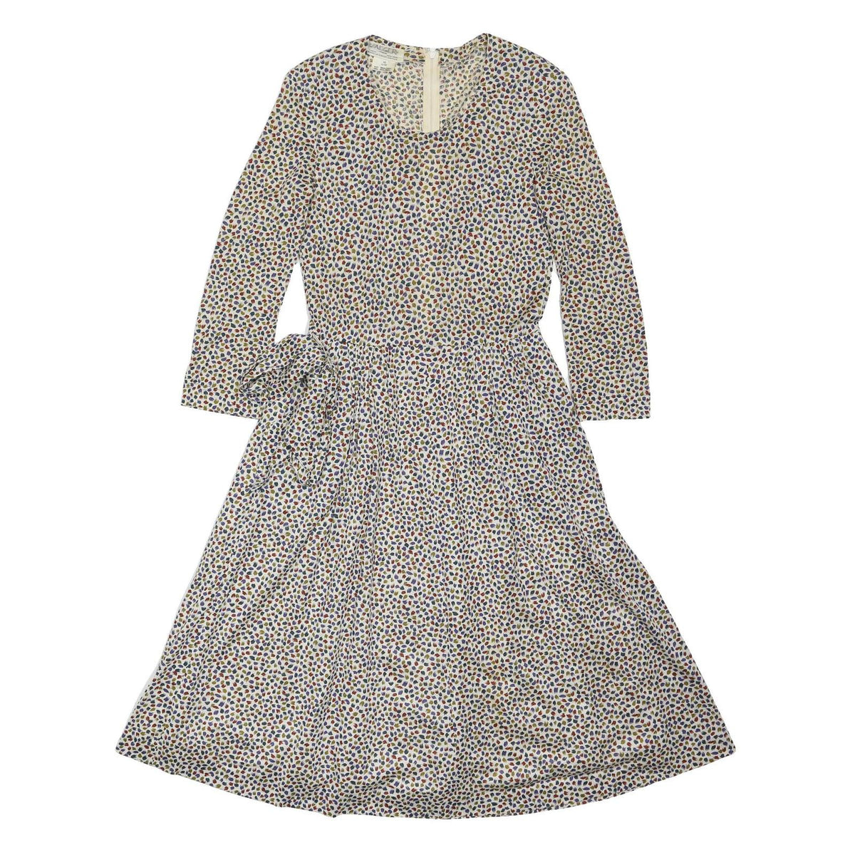 JAEGER Womens Cream Cotton Blend Dress Floral Print Long Sleeve Midi UK 10