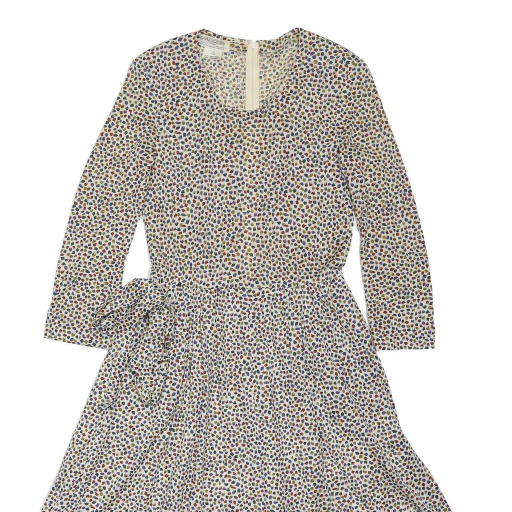 JAEGER Womens Cream Cotton Blend Dress Floral Print Long Sleeve Midi UK 10