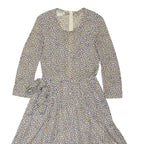 JAEGER Womens Cream Cotton Blend Dress Floral Print Long Sleeve Midi UK 10