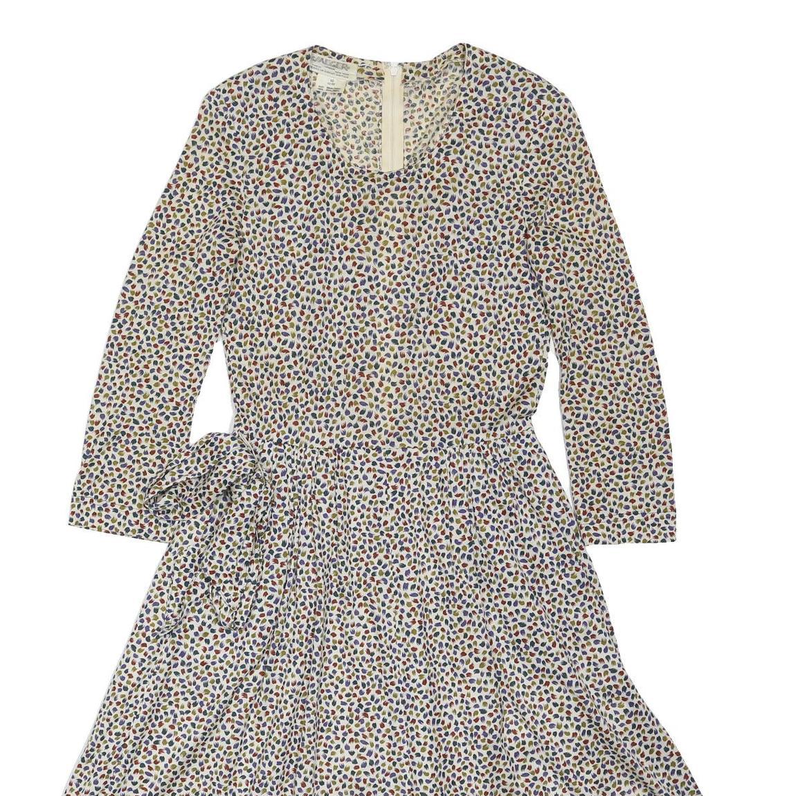 JAEGER Womens Cream Cotton Blend Dress Floral Print Long Sleeve Midi UK 10