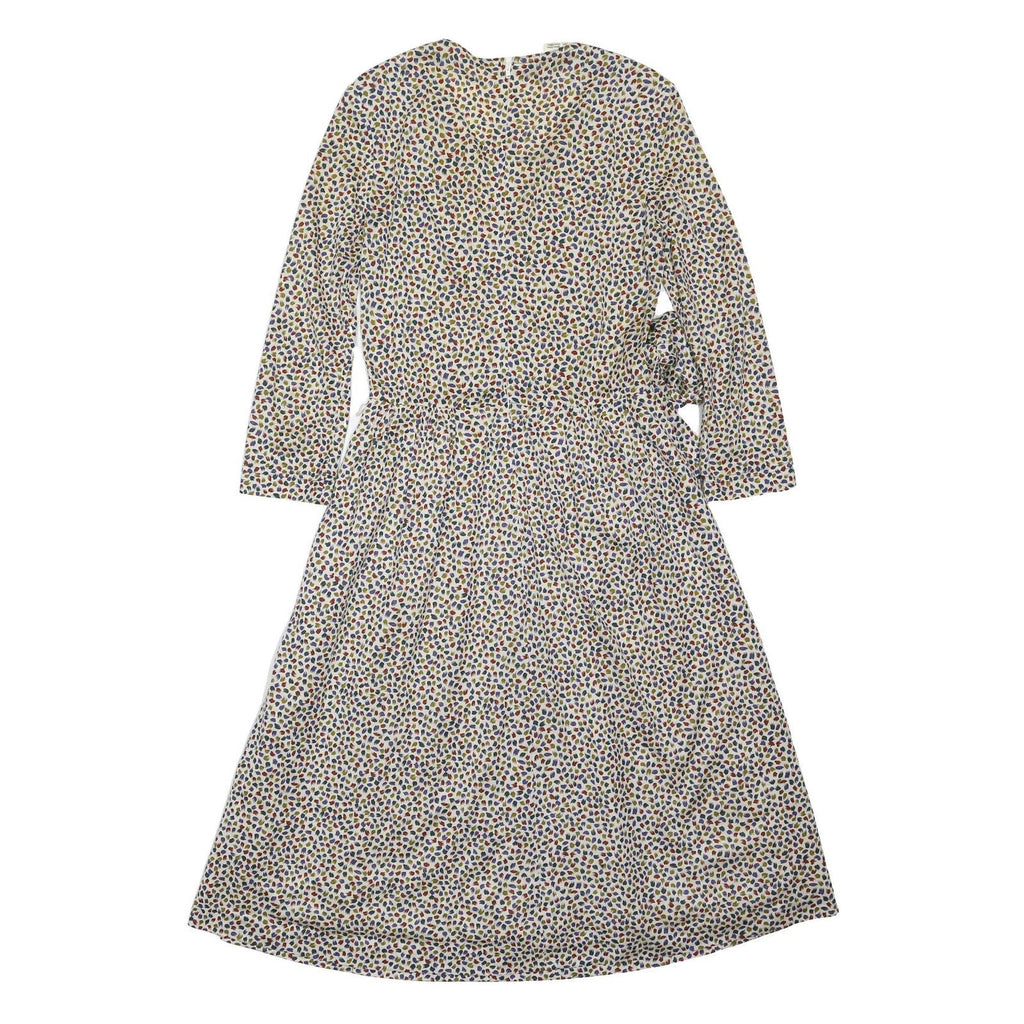 JAEGER Womens Cream Cotton Blend Dress Floral Print Long Sleeve Midi UK 10