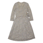 JAEGER Womens Cream Cotton Blend Dress Floral Print Long Sleeve Midi UK 10