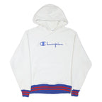CHAMPION Mens White Blue & Red Hoodie M Cotton Blend Classic Pullover