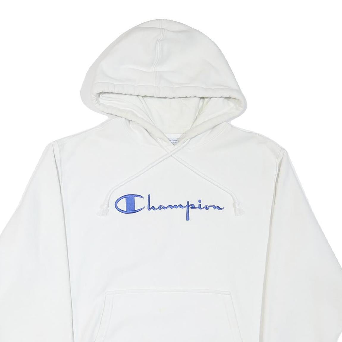 CHAMPION Mens White Blue & Red Hoodie M Cotton Blend Classic Pullover