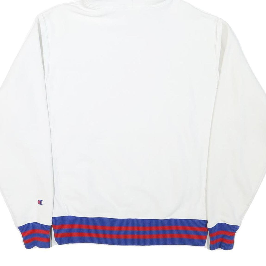 CHAMPION Mens White Blue & Red Hoodie M Cotton Blend Classic Pullover