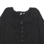 FAT FACE Womens Black Basic Top Long Sleeve Square Neck UK 10 Cotton Blend