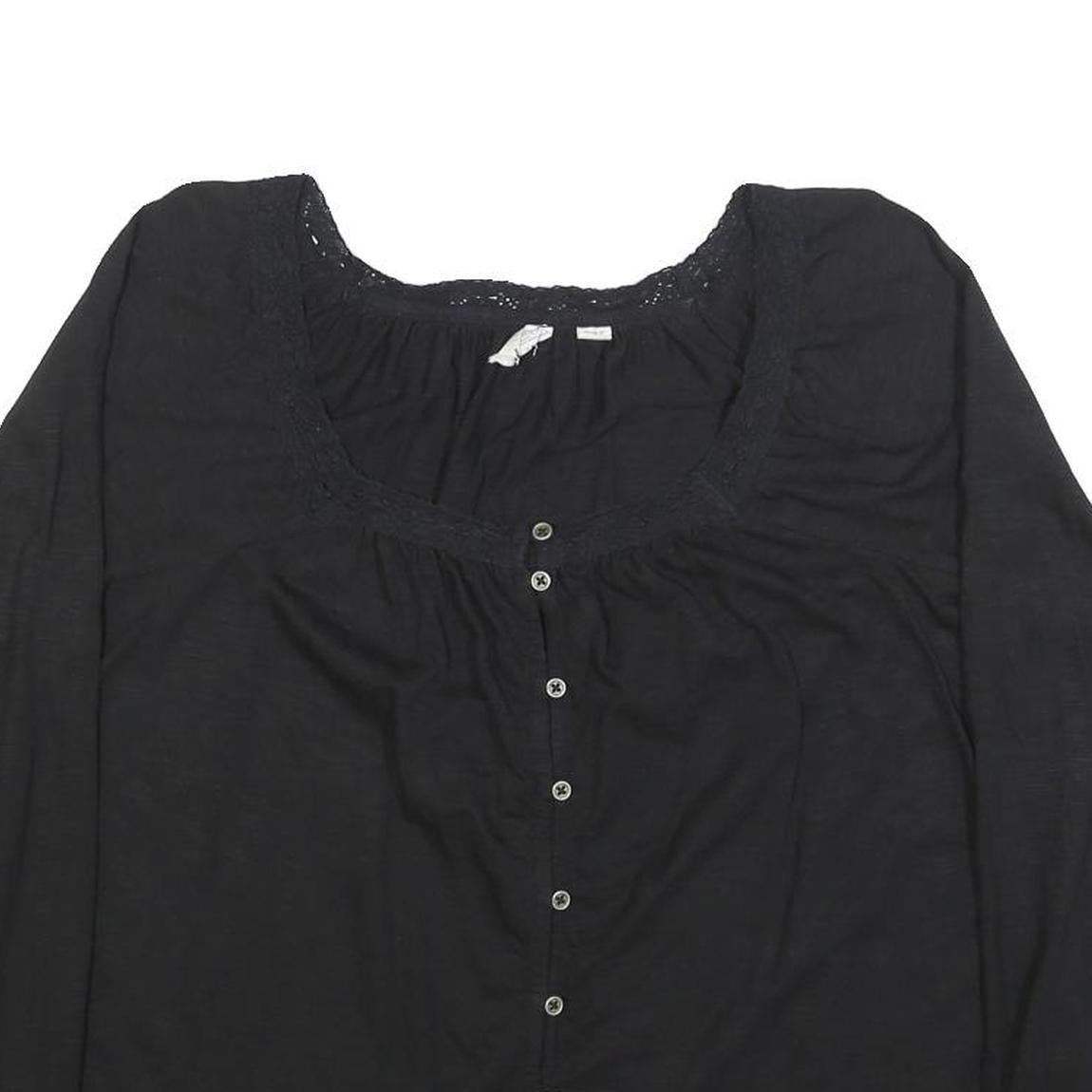 FAT FACE Womens Black Basic Top Long Sleeve Square Neck UK 10 Cotton Blend