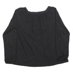 FAT FACE Womens Black Basic Top Long Sleeve Square Neck UK 10 Cotton Blend