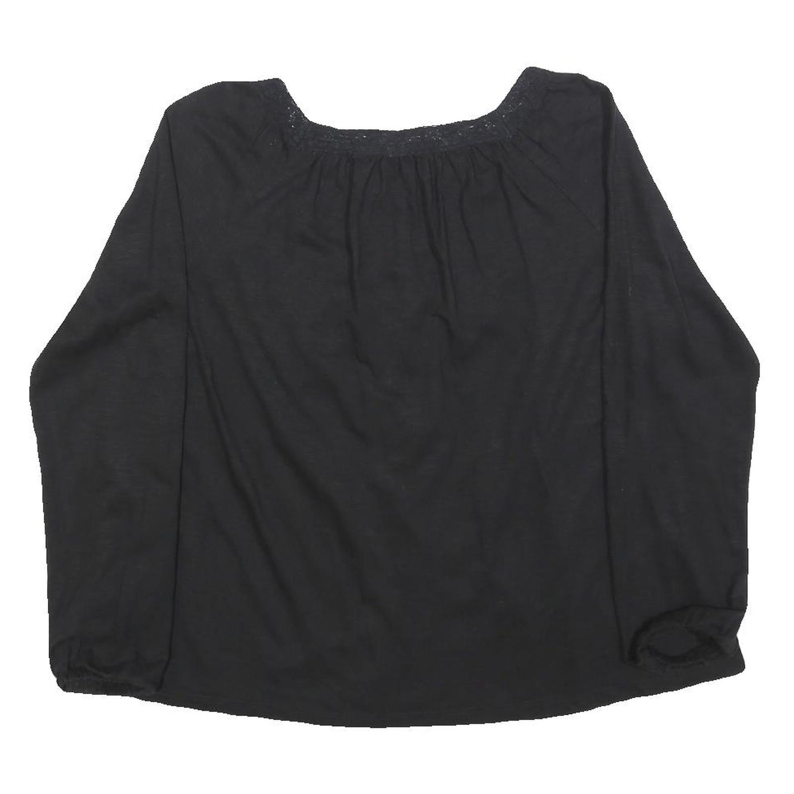 FAT FACE Womens Black Basic Top Long Sleeve Square Neck UK 10 Cotton Blend