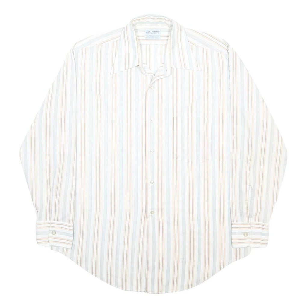 KENTFIELD Mens White & Beige Striped Cotton Blend Shirt L Casual Smart Urban