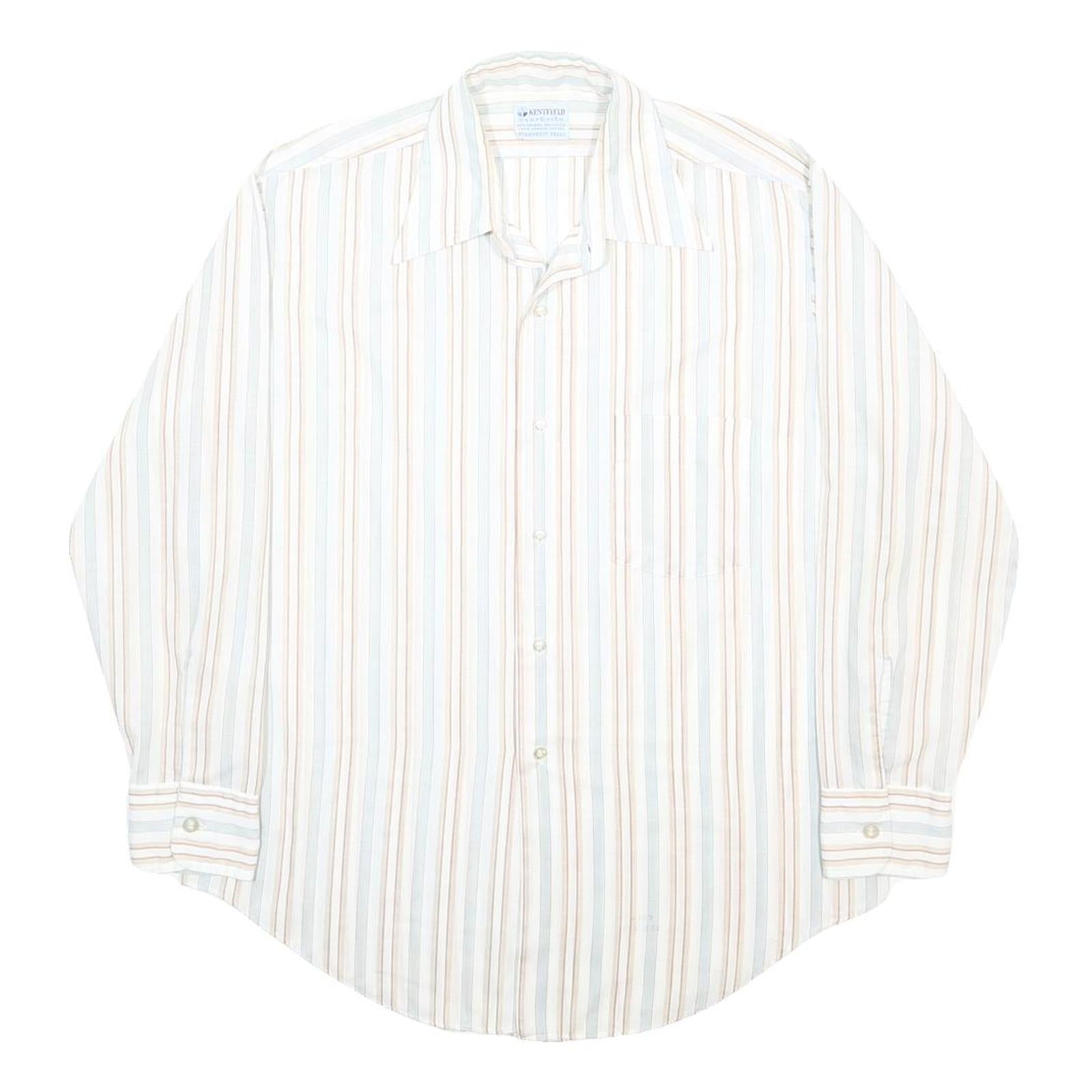 KENTFIELD Mens White & Beige Striped Cotton Blend Shirt L Casual Smart Urban