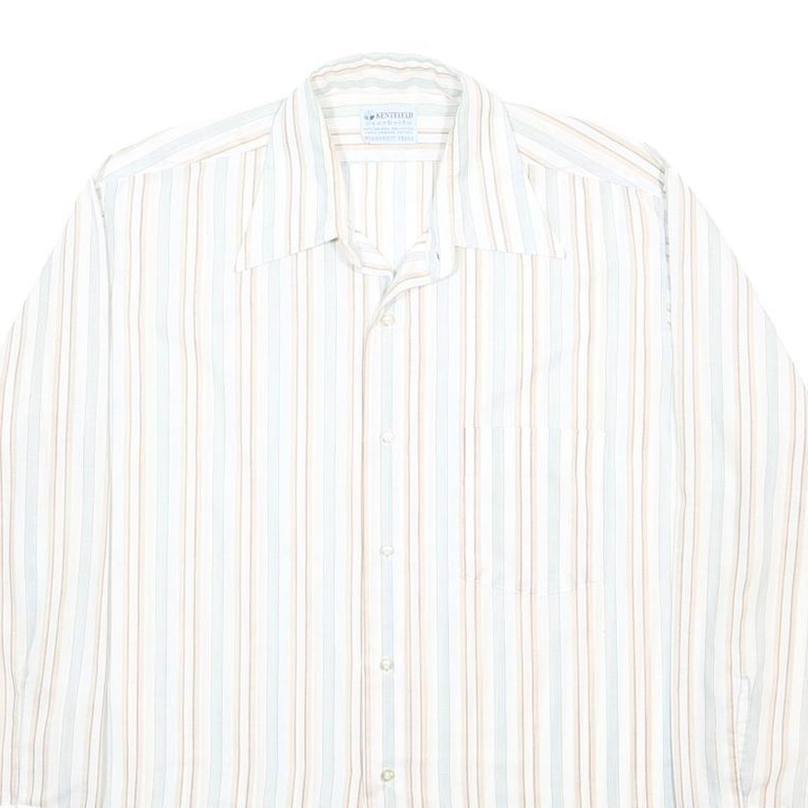 KENTFIELD Mens White & Beige Striped Cotton Blend Shirt L Casual Smart Urban