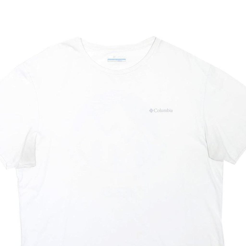 COLUMBIA Mens White & Grey Graphic T-Shirt L Short Sleeve Crew Neck Casual