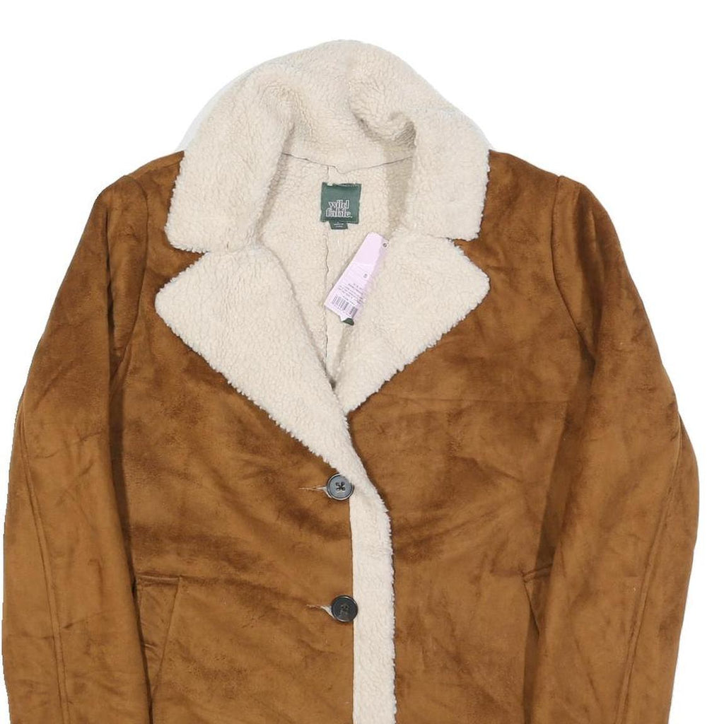 WILD FABLE Womens Brown & Cream Faux Shearling Button Jacket S Polyester Sherpa