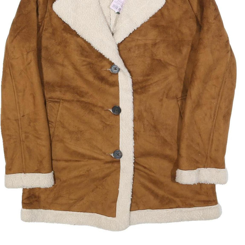 WILD FABLE Womens Brown & Cream Faux Shearling Button Jacket S Polyester Sherpa