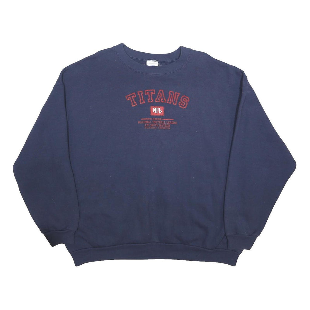 NFL Mens Navy Blue Titans Crew Neck 2XL Cotton Blend Sweatshirt Sportswear