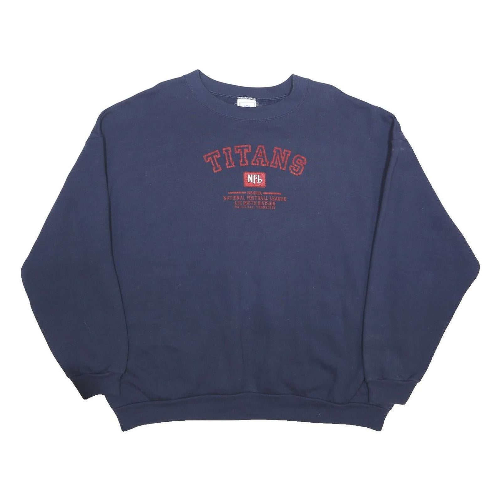 NFL Mens Navy Blue Titans Crew Neck 2XL Cotton Blend Sweatshirt Sportswear