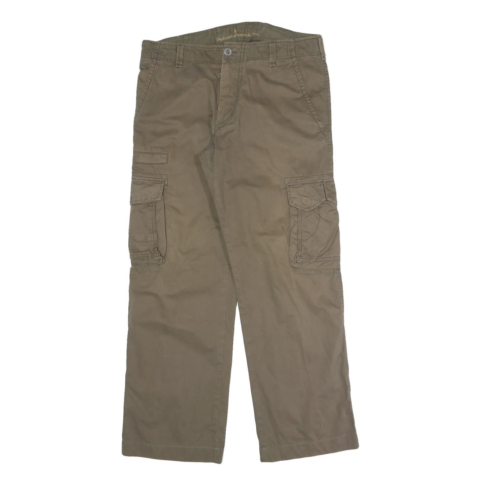 X & MORE Mens Cotton Blend Beige Relaxed Cargo Trousers W34 L30 Utility Pockets