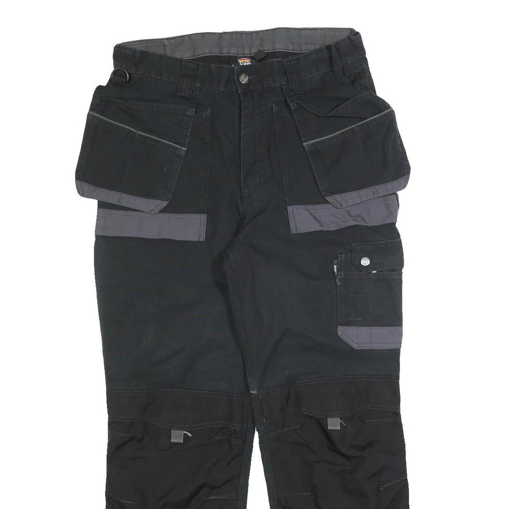 DICKIES Mens Cotton Blend Black & Grey Relaxed Cargo Trousers W34 L30 Workwear