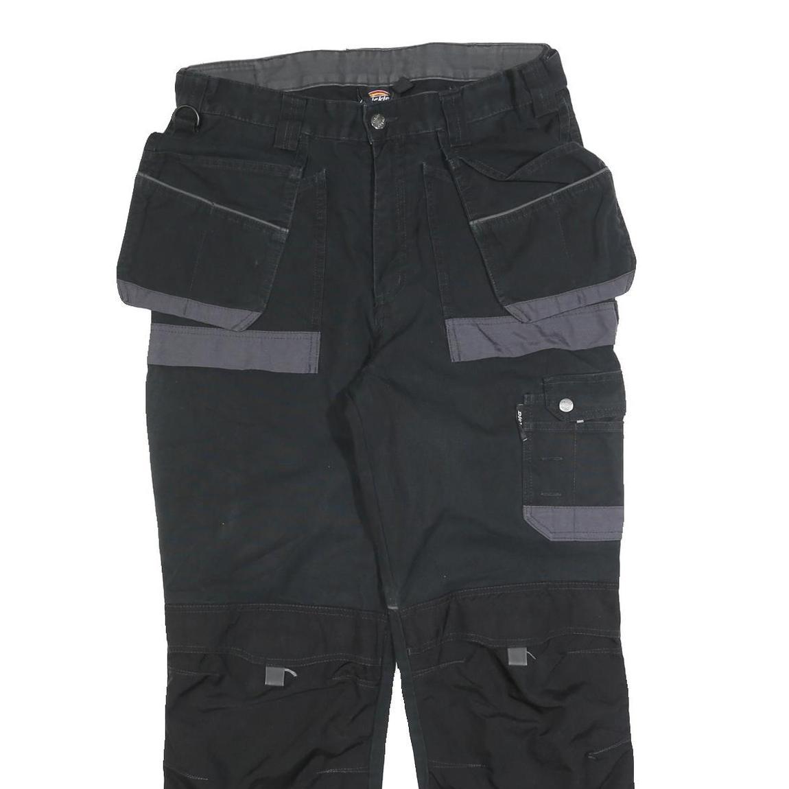 DICKIES Mens Cotton Blend Black & Grey Relaxed Cargo Trousers W34 L30 Workwear