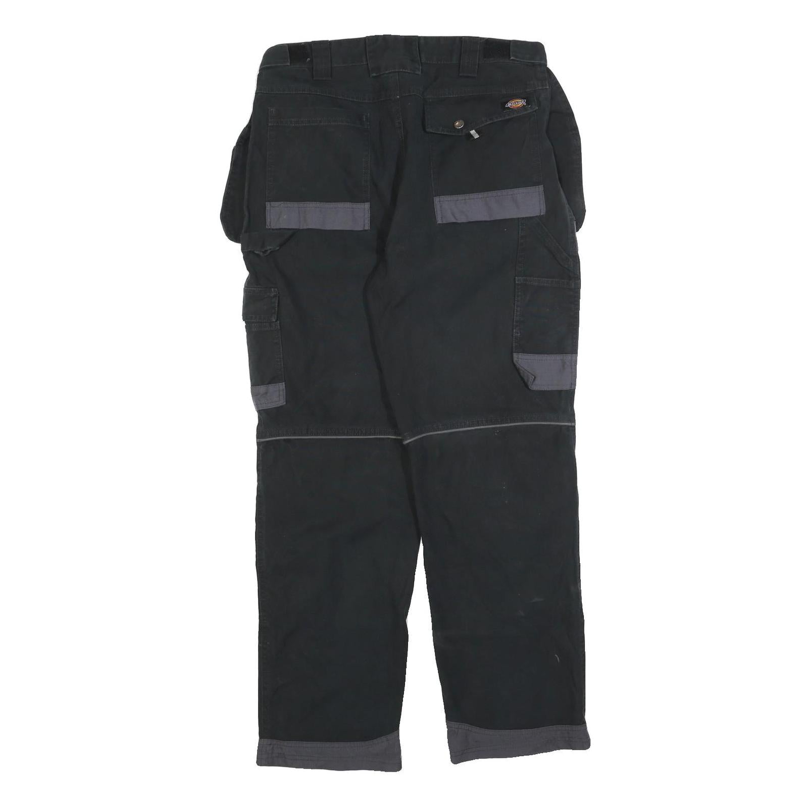 DICKIES Mens Cotton Blend Black & Grey Relaxed Cargo Trousers W34 L30 Workwear