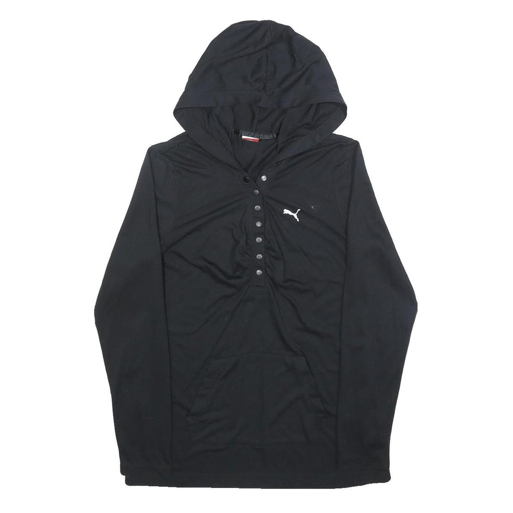 PUMA Womens Black Hooded Pullover Hoodie UK 14 Button Front Logo