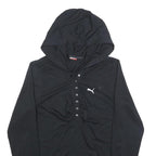 PUMA Womens Black Hooded Pullover Hoodie UK 14 Button Front Logo