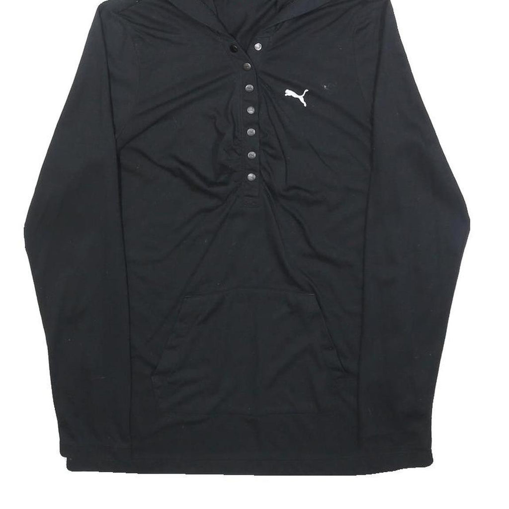 PUMA Womens Black Hooded Pullover Hoodie UK 14 Button Front Logo