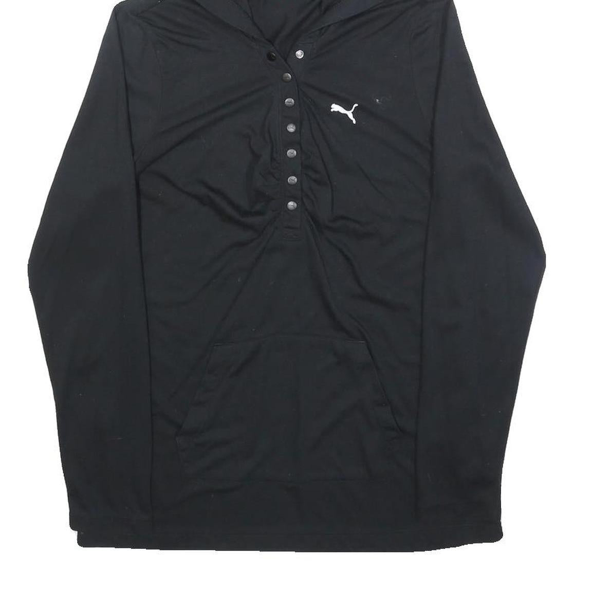 PUMA Womens Black Hooded Pullover Hoodie UK 14 Button Front Logo