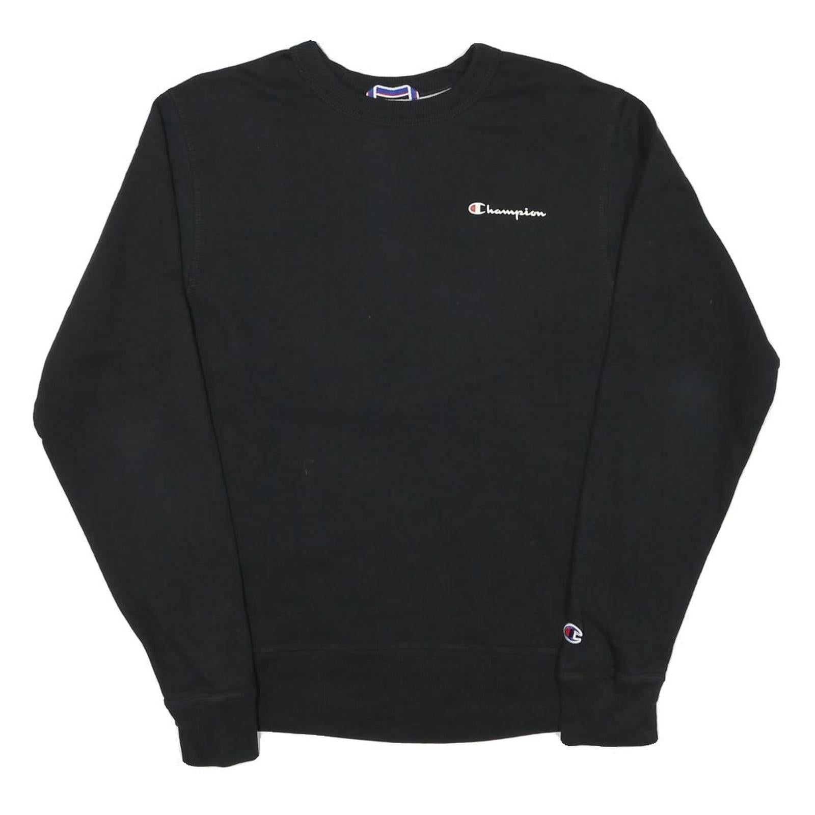 CHAMPION Mens Black Cotton Blend Crew Neck Sweatshirt S Logo Embroidered
