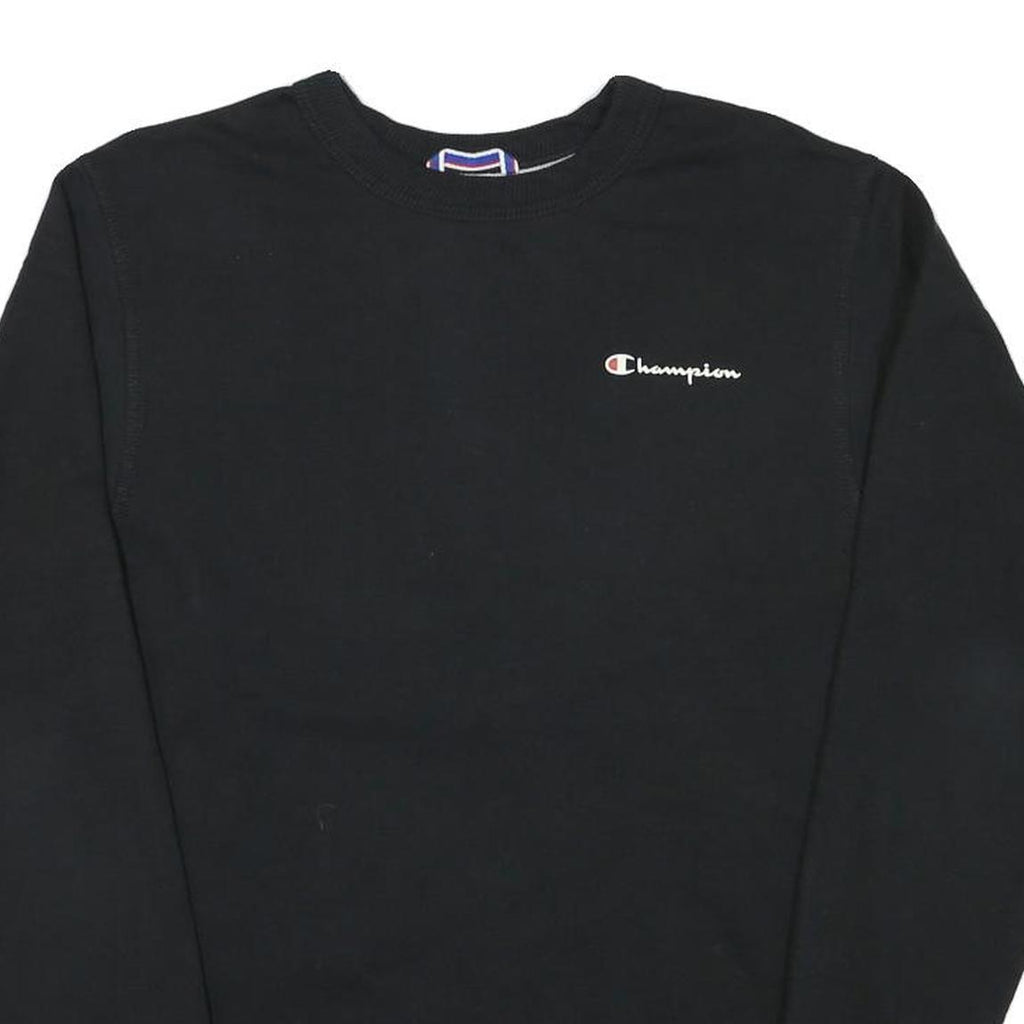 CHAMPION Mens Black Cotton Blend Crew Neck Sweatshirt S Logo Embroidered