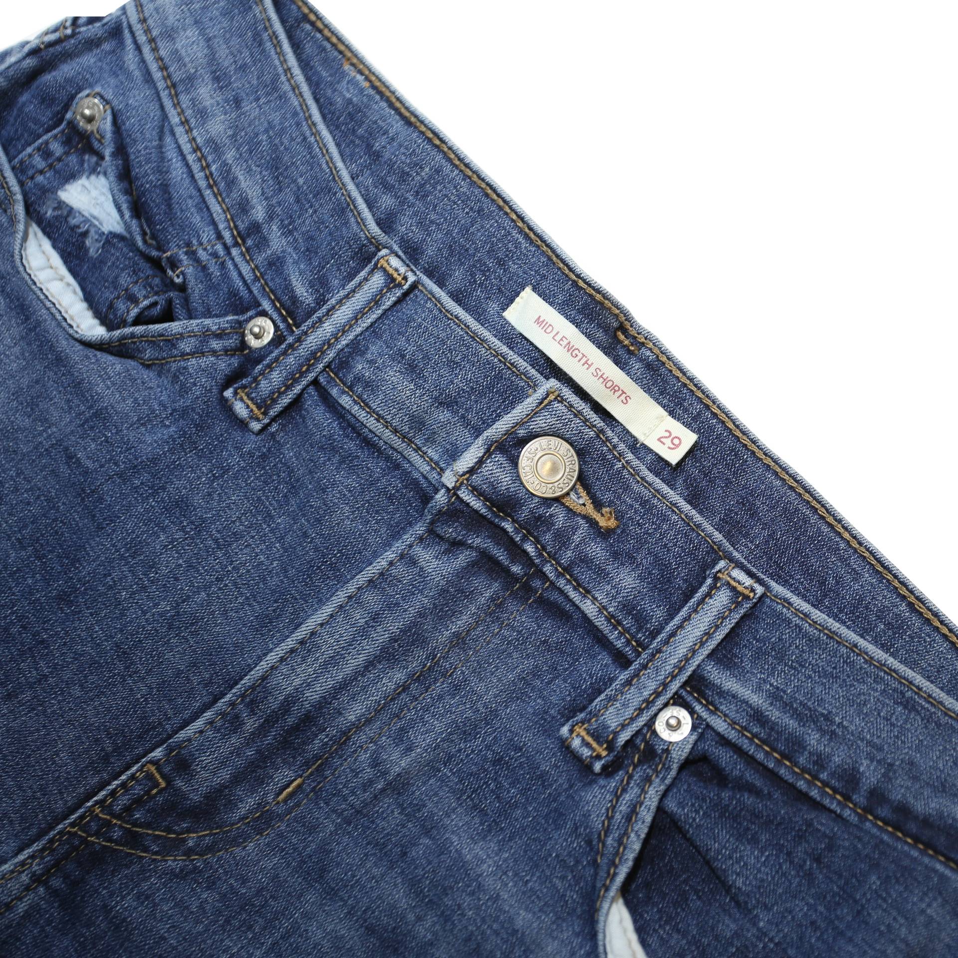 LEVI'S Womens Denim Blue Casual Shorts M W31 Distressed Roll Up Hem