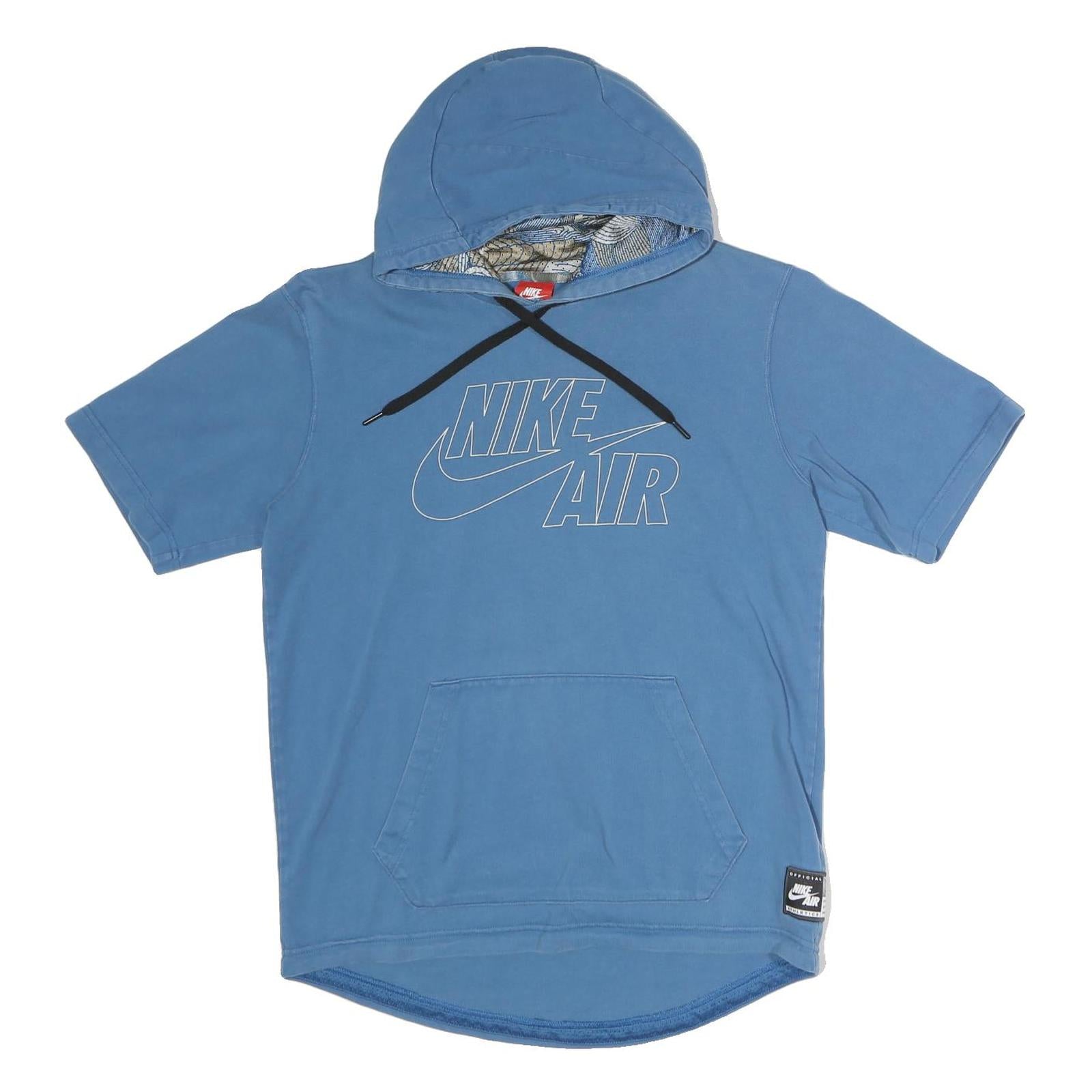 NIKE Mens Blue Cotton Blend Hoodie M Short Sleeve Pullover Nike Air Print
