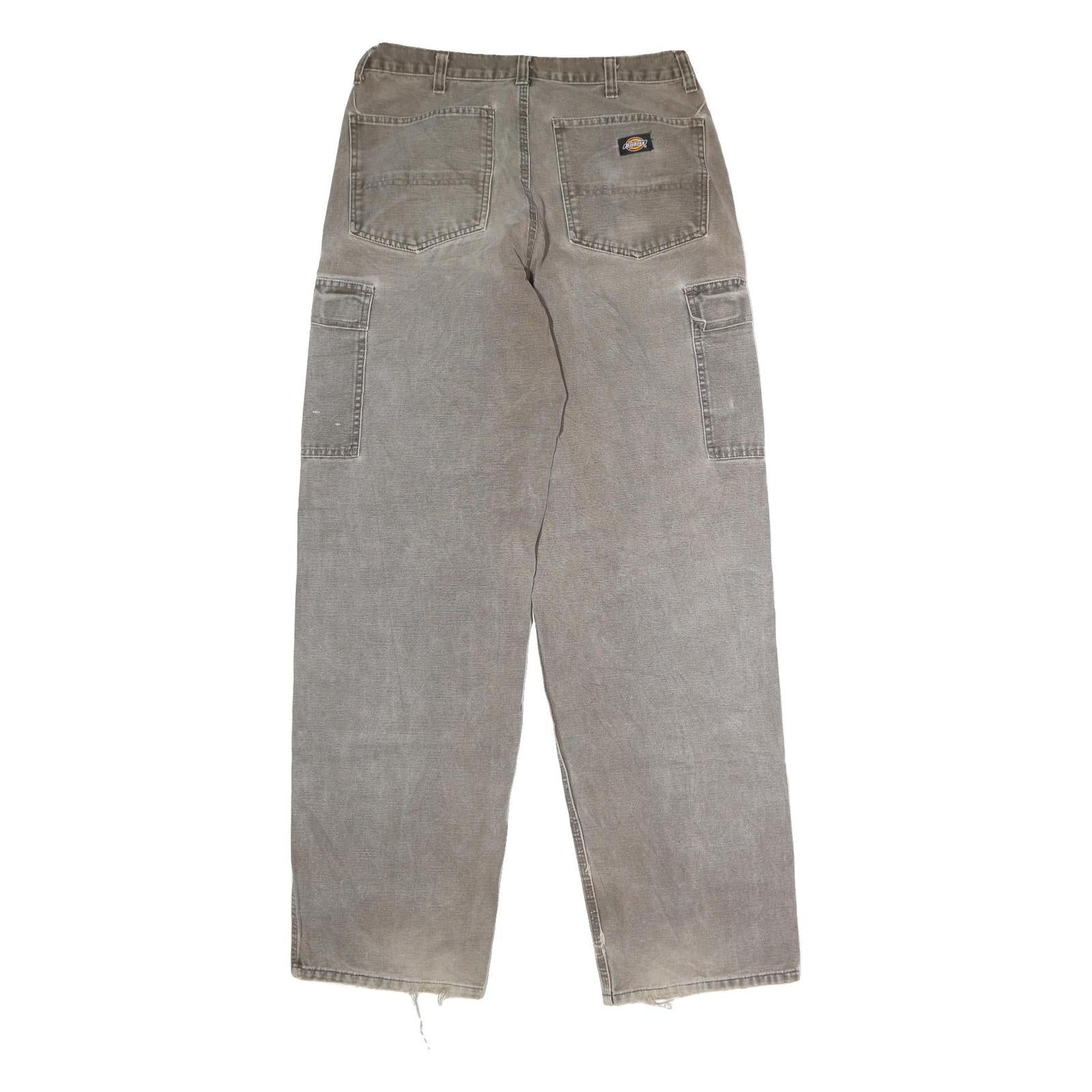 DICKIES Mens Grey Regular Fit Straight Denim Jeans W36 L33 Work Wear Zip Cargo