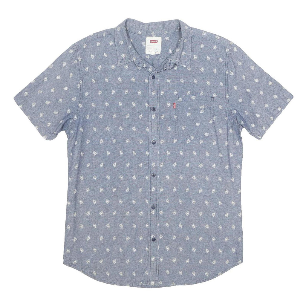LEVI'S Mens Blue Plain Casual Button Short Sleeve Shirt L Relaxed Fit Cotton
