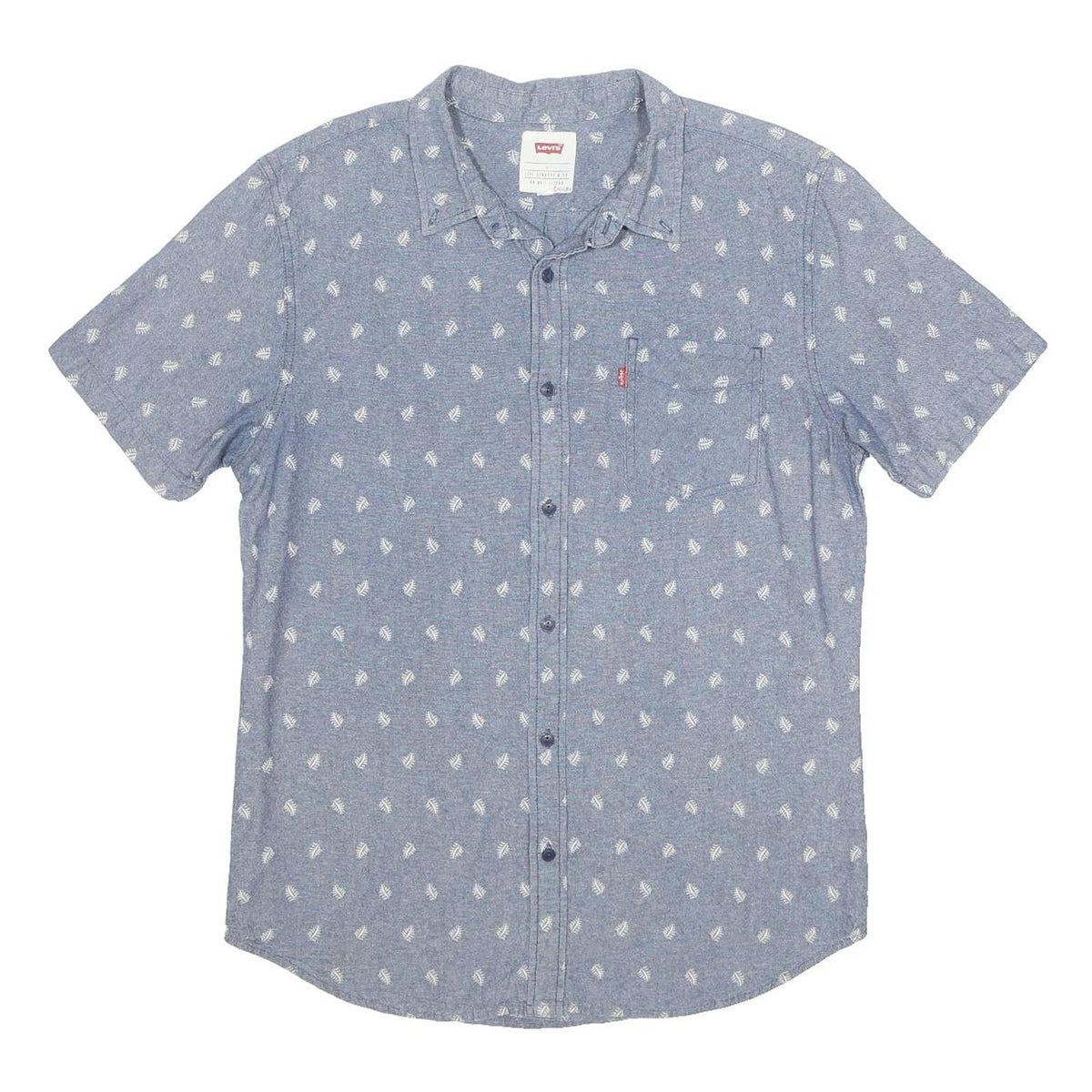 LEVI'S Mens Blue Plain Casual Button Short Sleeve Shirt L Relaxed Fit Cotton