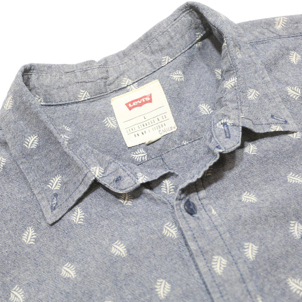 LEVI'S Mens Blue Plain Casual Button Short Sleeve Shirt L Relaxed Fit Cotton