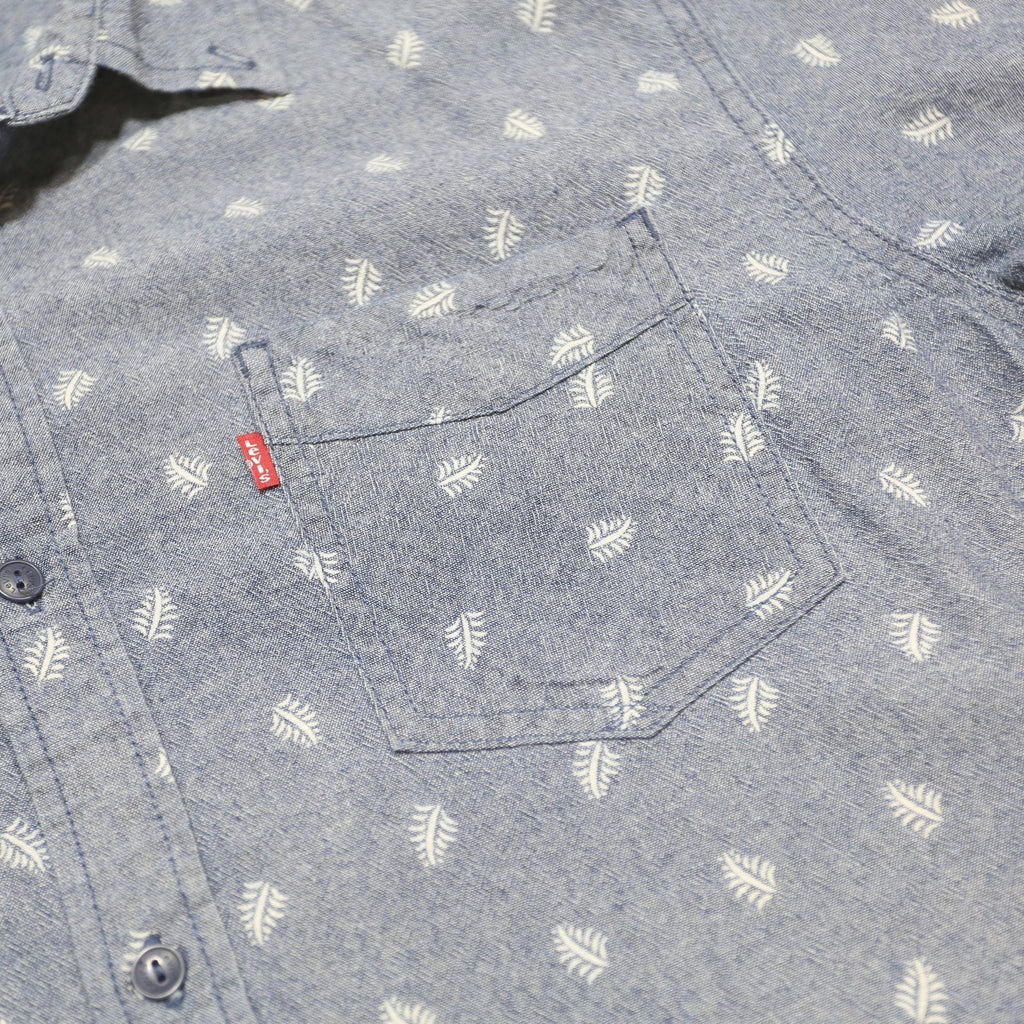 LEVI'S Mens Blue Plain Casual Button Short Sleeve Shirt L Relaxed Fit Cotton