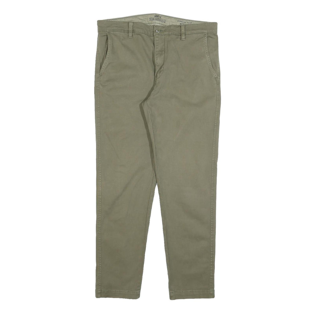 LEVI'S Mens Cotton Blend Khaki Slim Straight Trousers W34 L29 Casual Zip Closure