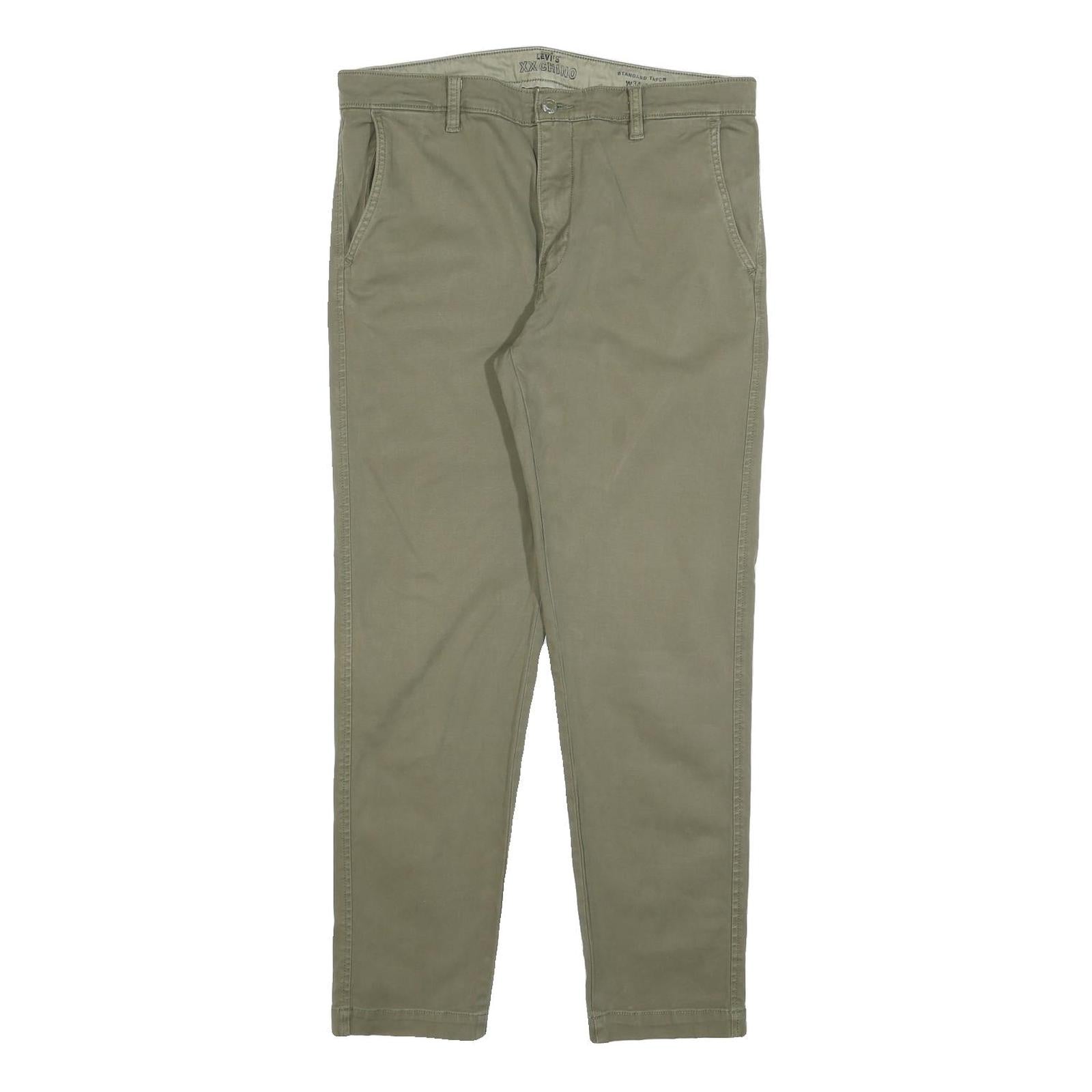 LEVI'S Mens Cotton Blend Khaki Slim Straight Trousers W34 L29 Casual Zip Closure