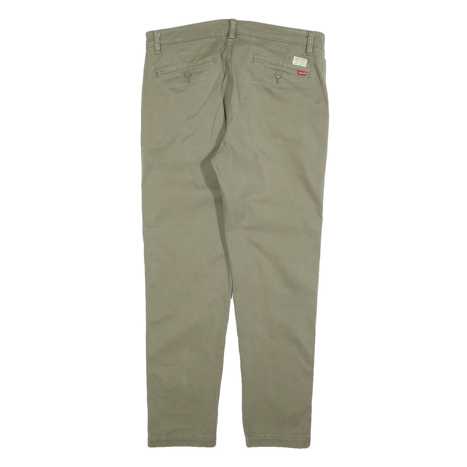 LEVI'S Mens Cotton Blend Khaki Slim Straight Trousers W34 L29 Casual Zip Closure