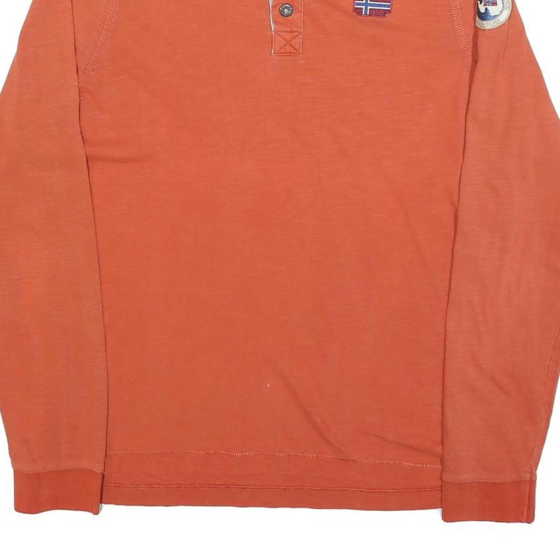 NAPAPIJRI Mens Orange Long Sleeve Plain Polo Shirt L Cotton Blend Casual