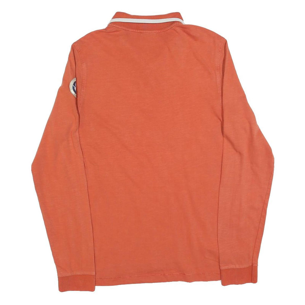 NAPAPIJRI Mens Orange Long Sleeve Plain Polo Shirt L Cotton Blend Casual