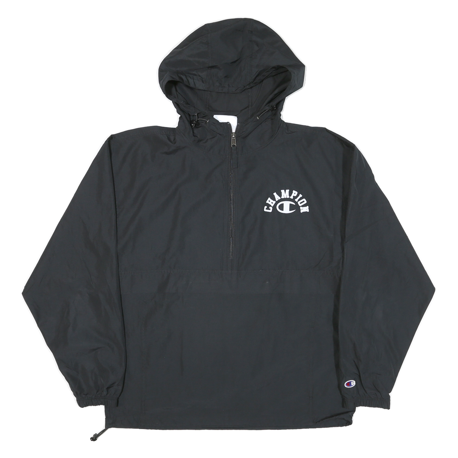 CHAMPION Mens Black Hooded Zip Jacket M Polyester Blend Plain Casual Sportswear