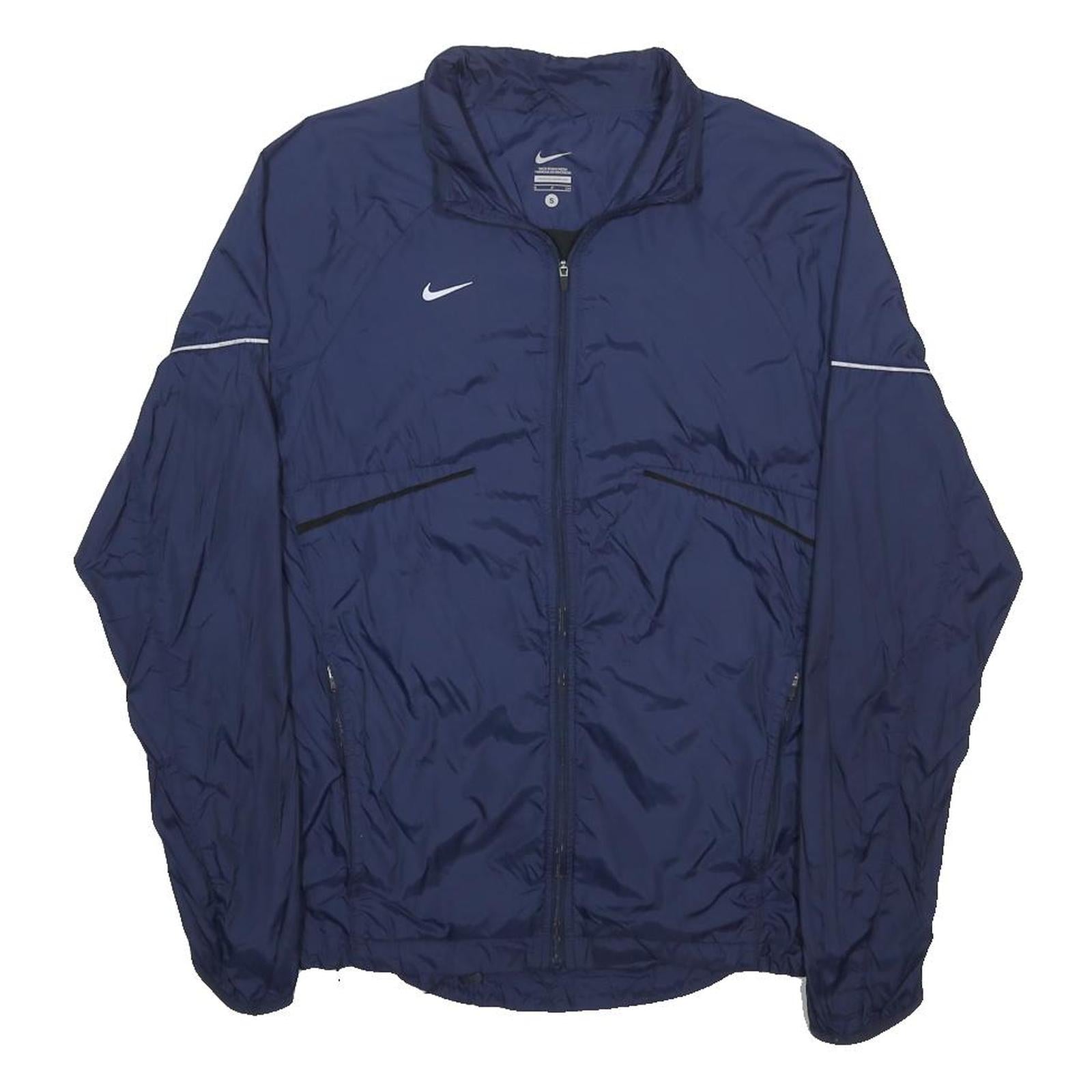 NIKE Mens Navy Blue Zip Jacket S Nylon Plain Sports Activewear Lightweight