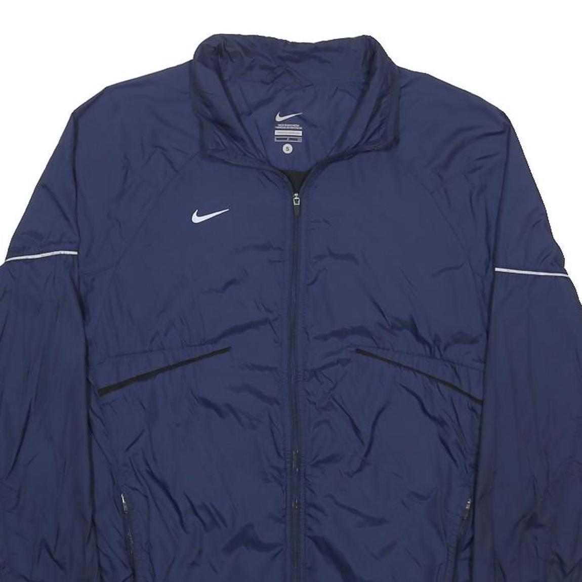 NIKE Mens Navy Blue Zip Jacket S Nylon Plain Sports Activewear Lightweight