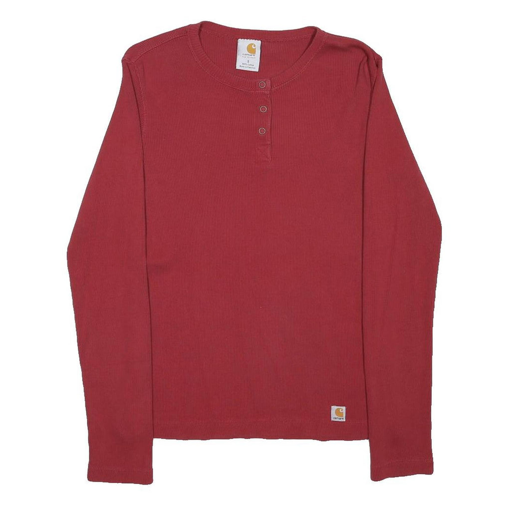 CARHARTT Womens Red Plain Cotton Jumper Crew Neck Rib Knit Size S Lightweight