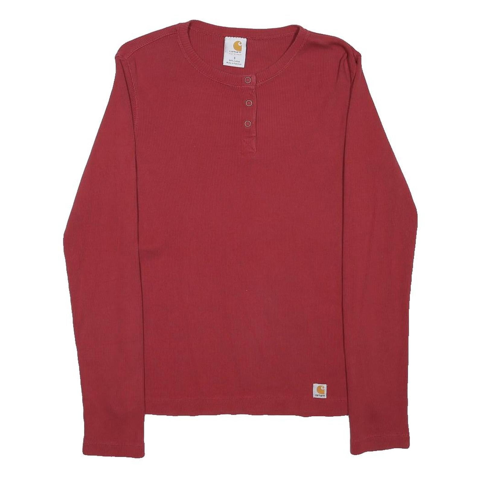 CARHARTT Womens Red Plain Cotton Jumper Crew Neck Rib Knit Size S Lightweight